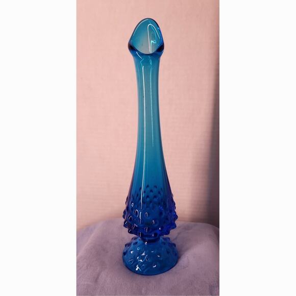 Fenton Blue Hobnail Colonial Swung Vase Pedestal 10"  MCM - M - Picture 1 of 7